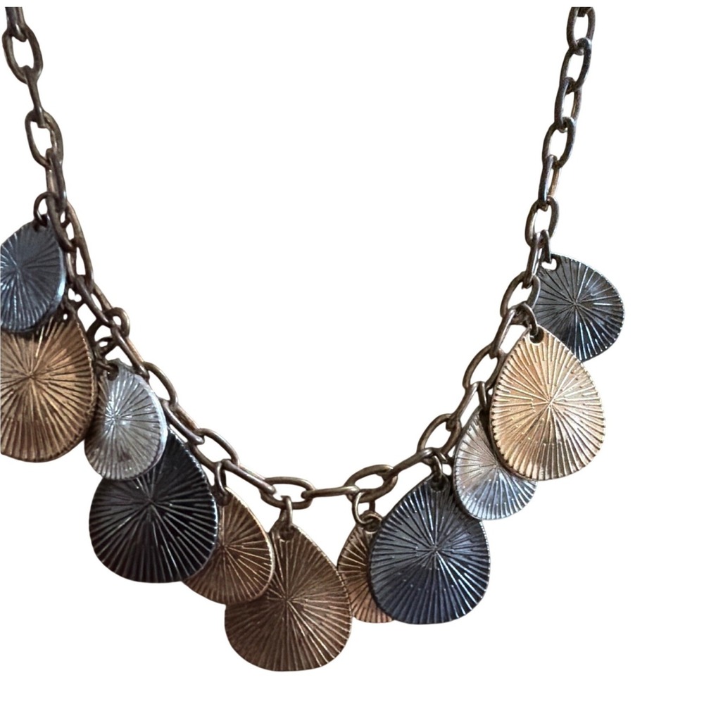 Mixed Metal Sunburst Teardrop Statement Necklace Gold Silver Gunmetal Tiered